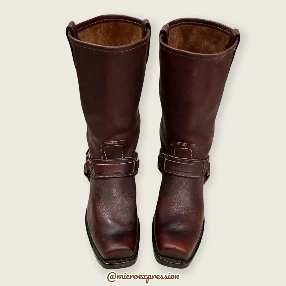 $599 Frye Vintage Harness 12R Brown Leather Cavalry Distressed Motorcycle Boot